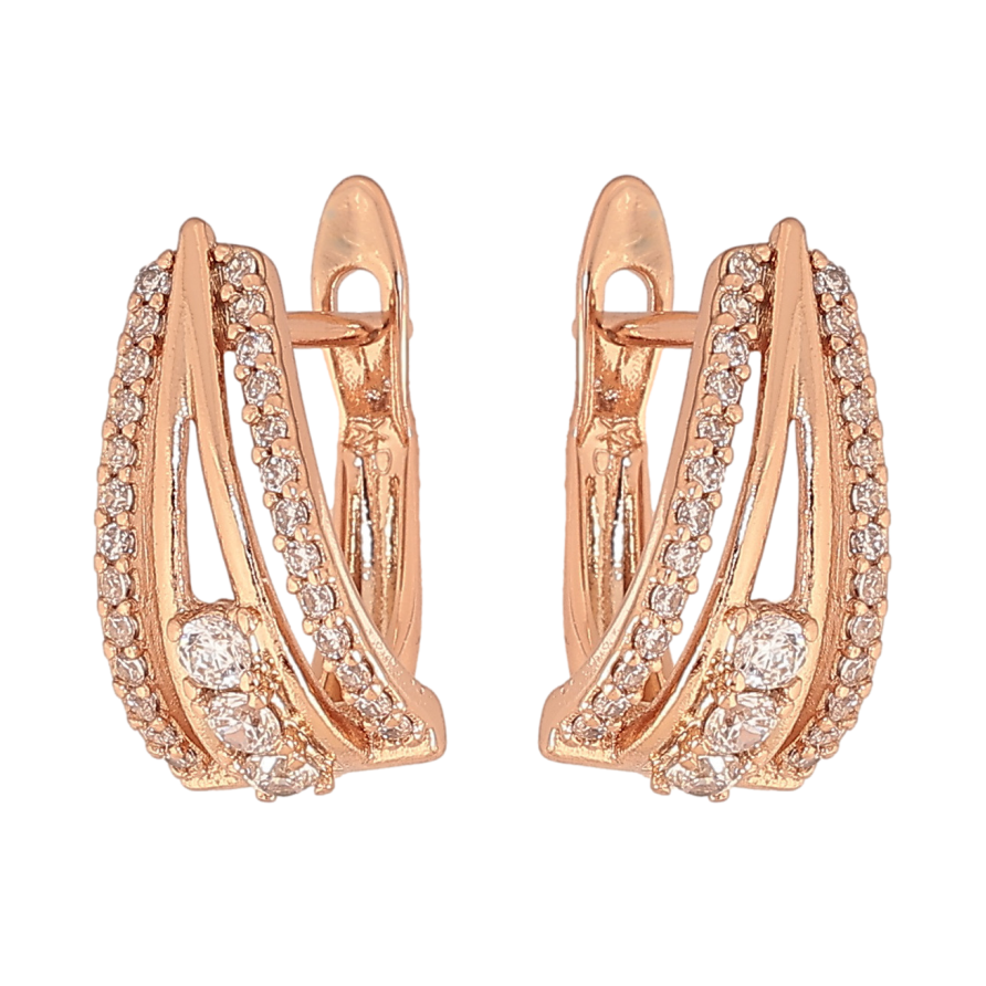 Сережки Xuping колір Позолота РО англійський замок "Візерунок з кристалами" фото №1