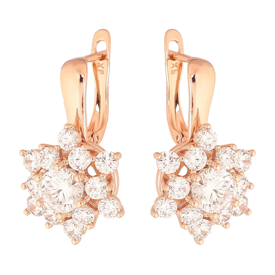 Сережки Xuping колір Позолота РО англійський замок "Квіточки з кристалами" фото №1