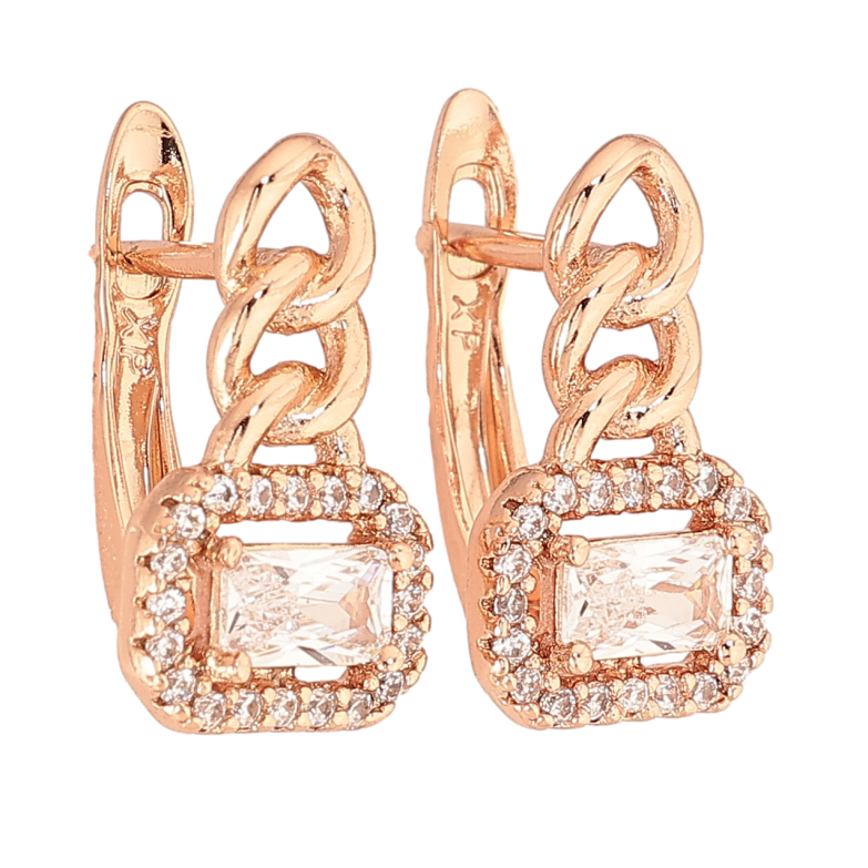 Сережки Xuping колір Позолота РО англійський замок "Візерунок з кристалами" фото №10