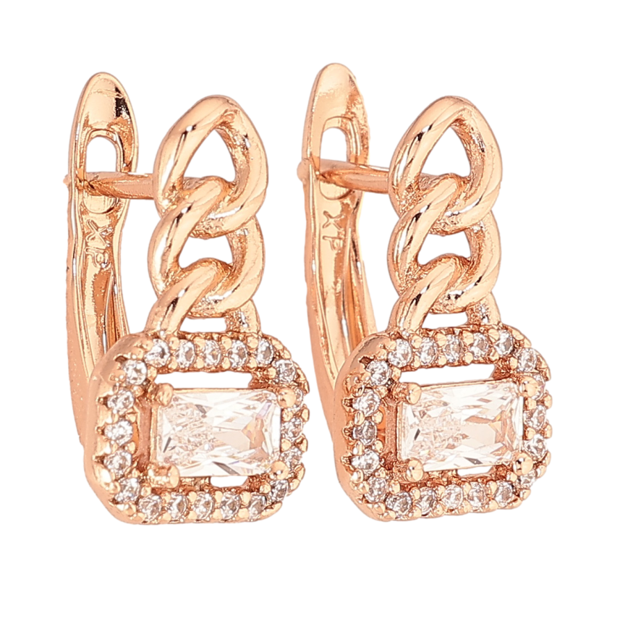 Сережки Xuping колір Позолота РО англійський замок "Візерунок з кристалами" фото №1