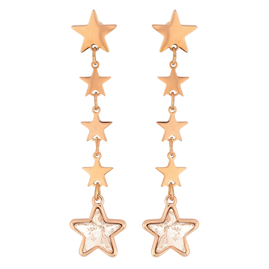 Серьги Xuping цвет РО с кристаллами Swarovski пусеты "Звездные подвески с кристаллами Clear" фото №1