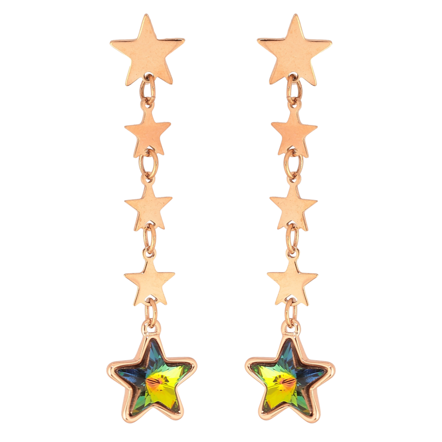 Сережки Xuping колір РВ з кристалами Swarovski пусети "Зоряні підвіски з кристалами Vitrail Medium" фото №1