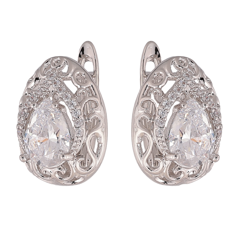 Сережки Xuping колір Родій англійський замок "Візерунок з кристалами" фото №1