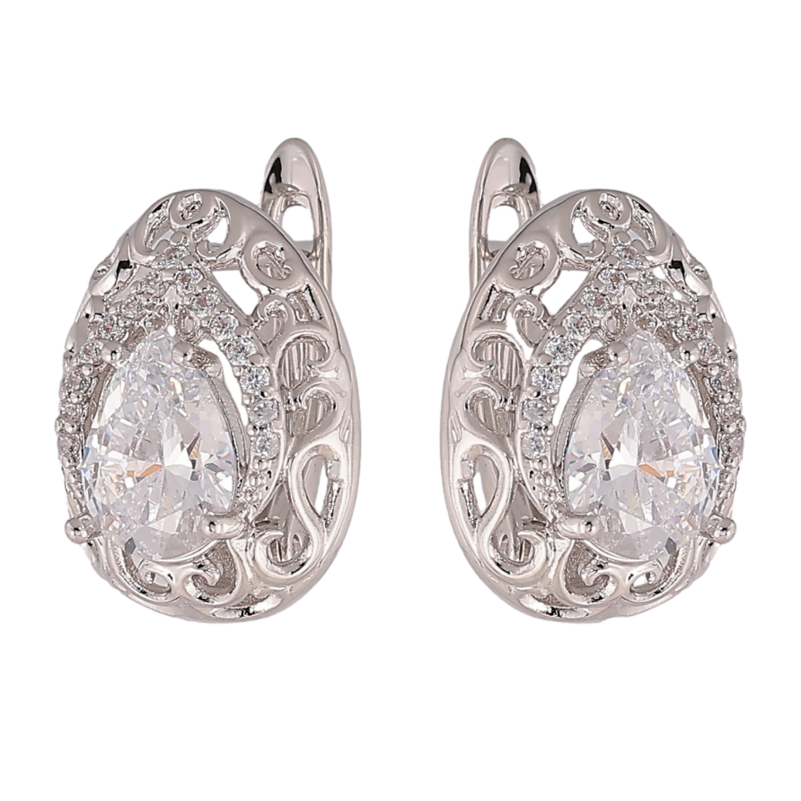 Сережки Xuping колір Родій англійський замок "Візерунок з кристалами" фото №1