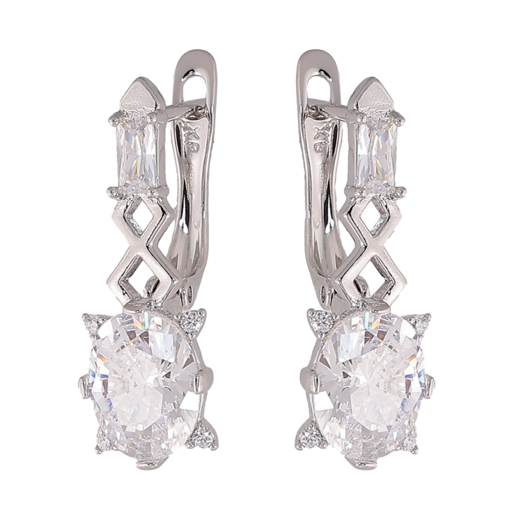 Серьги Xuping цвет Родий английский замок "Узор с кристаллами" фото №18