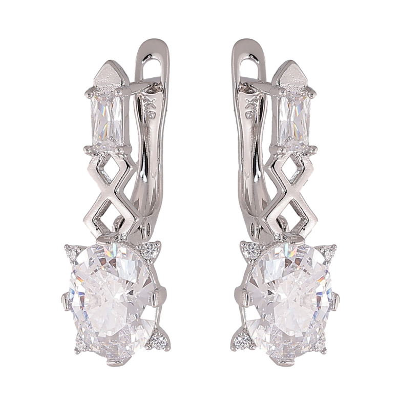 Серьги Xuping цвет Родий английский замок "Узор с кристаллами" фото №1