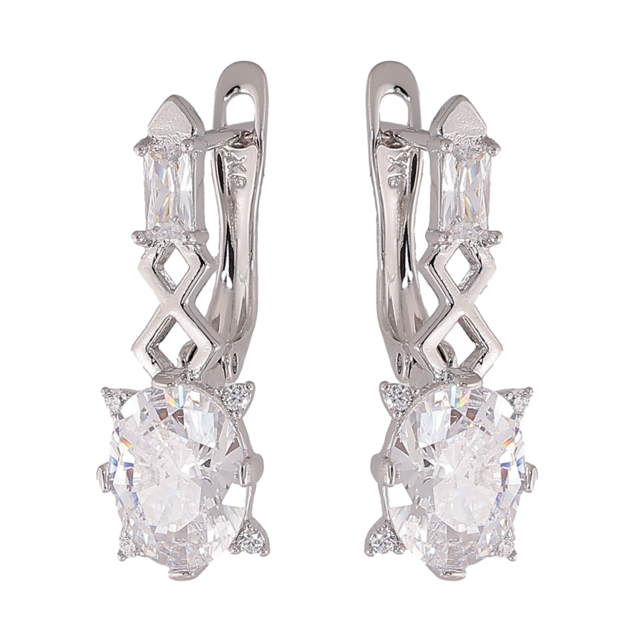 Серьги Xuping цвет Родий английский замок "Узор с кристаллами" фото №1