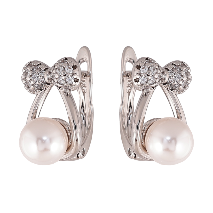 Серьги Xuping цвет Родий английский замок "Банты с жемчужинами" фото №10