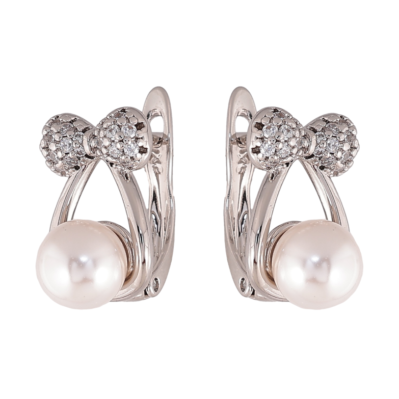 Серьги Xuping цвет Родий английский замок "Банты с жемчужинами" фото №1