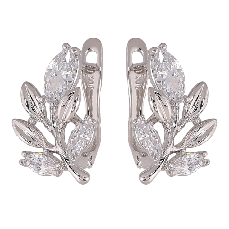 Серьги Xuping цвет Родий английский замок "Веточки с кристаллами" фото №15 Серьги Xuping цвет Родий английский замок "Веточки с кристаллами" фото №15