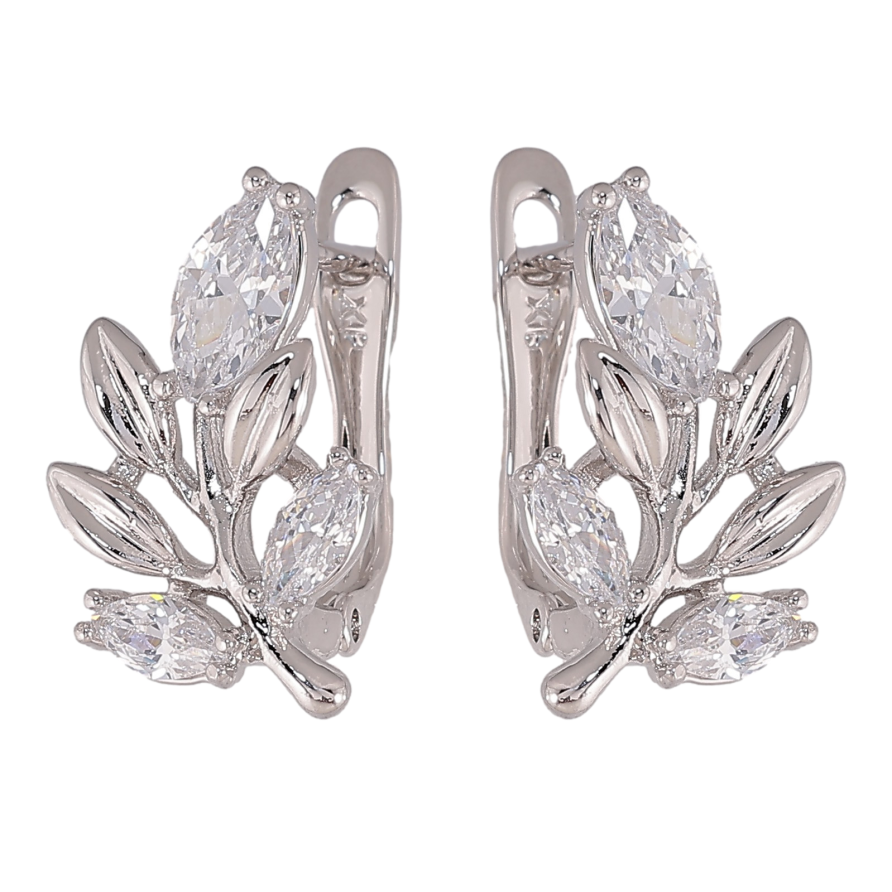 Серьги Xuping цвет Родий английский замок "Веточки с кристаллами" фото №1 Серьги Xuping цвет Родий английский замок "Веточки с кристаллами" фото №1