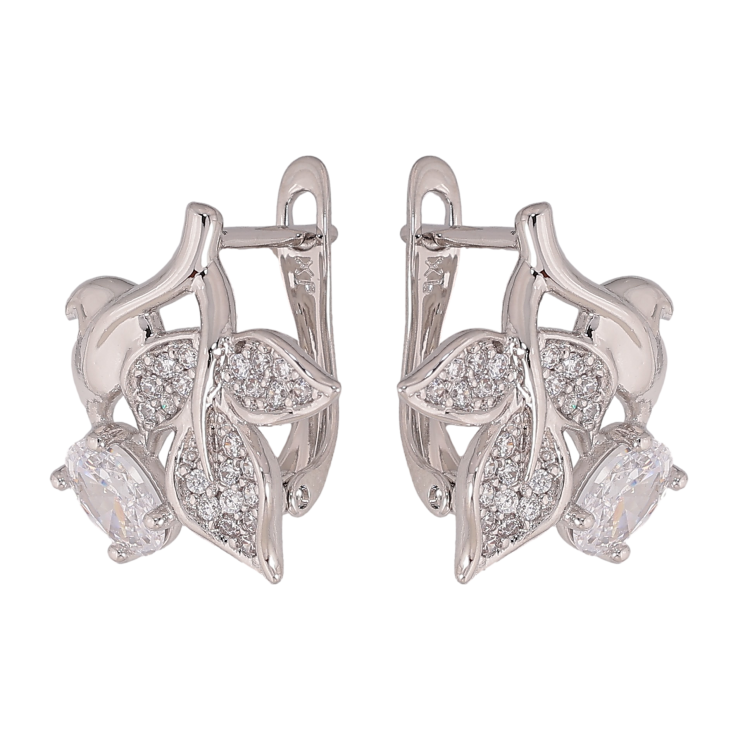 Сережки Xuping колір Родій англійський замок "Гілочки з кристалами" фото №2 Сережки Xuping колір Родій англійський замок "Гілочки з кристалами" фото №2