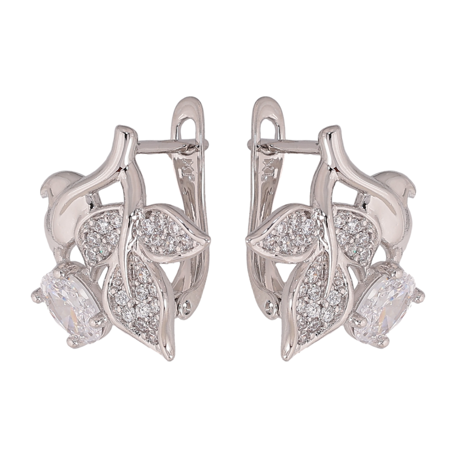 Сережки Xuping колір Родій англійський замок "Гілочки з кристалами" фото №1 Сережки Xuping колір Родій англійський замок "Гілочки з кристалами" фото №1