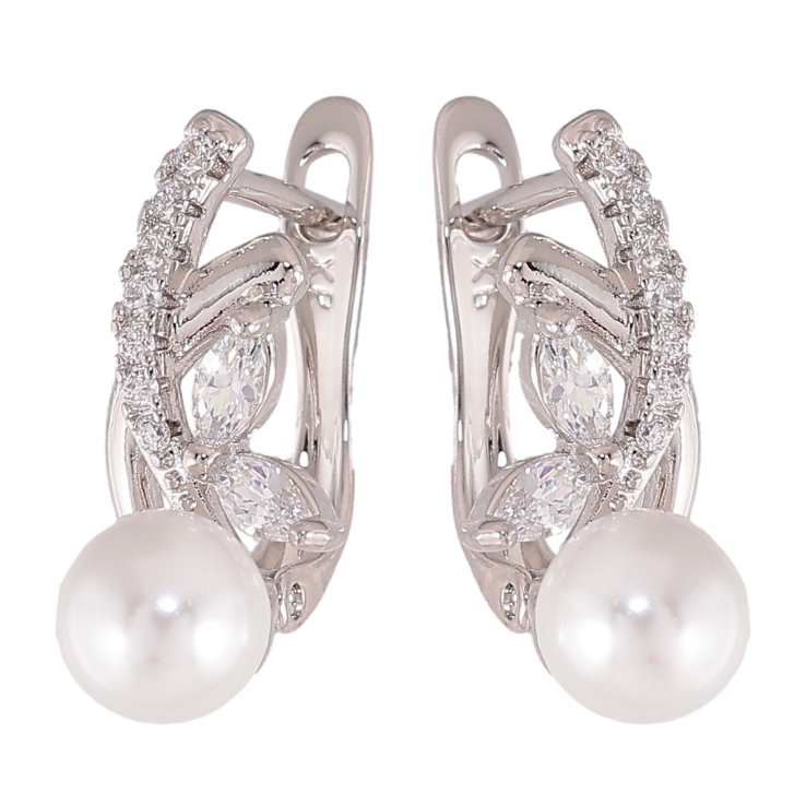 Серьги Xuping цвет Родий английский замок "Узор с кристаллами и жемчужинами" фото №22 Серьги Xuping цвет Родий английский замок "Узор с кристаллами и жемчужинами" фото №22