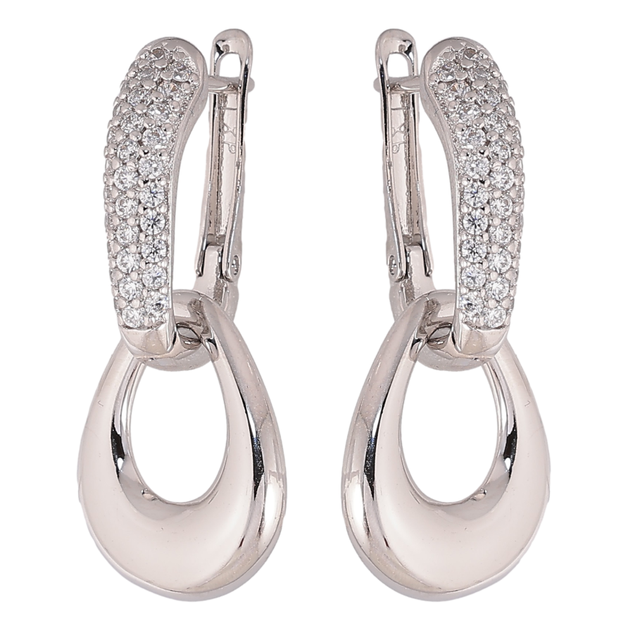 Серьги Xuping цвет Родий английский замок "Декоративные подвески с инкрустация кристаллами" 2 в 1 фото №1