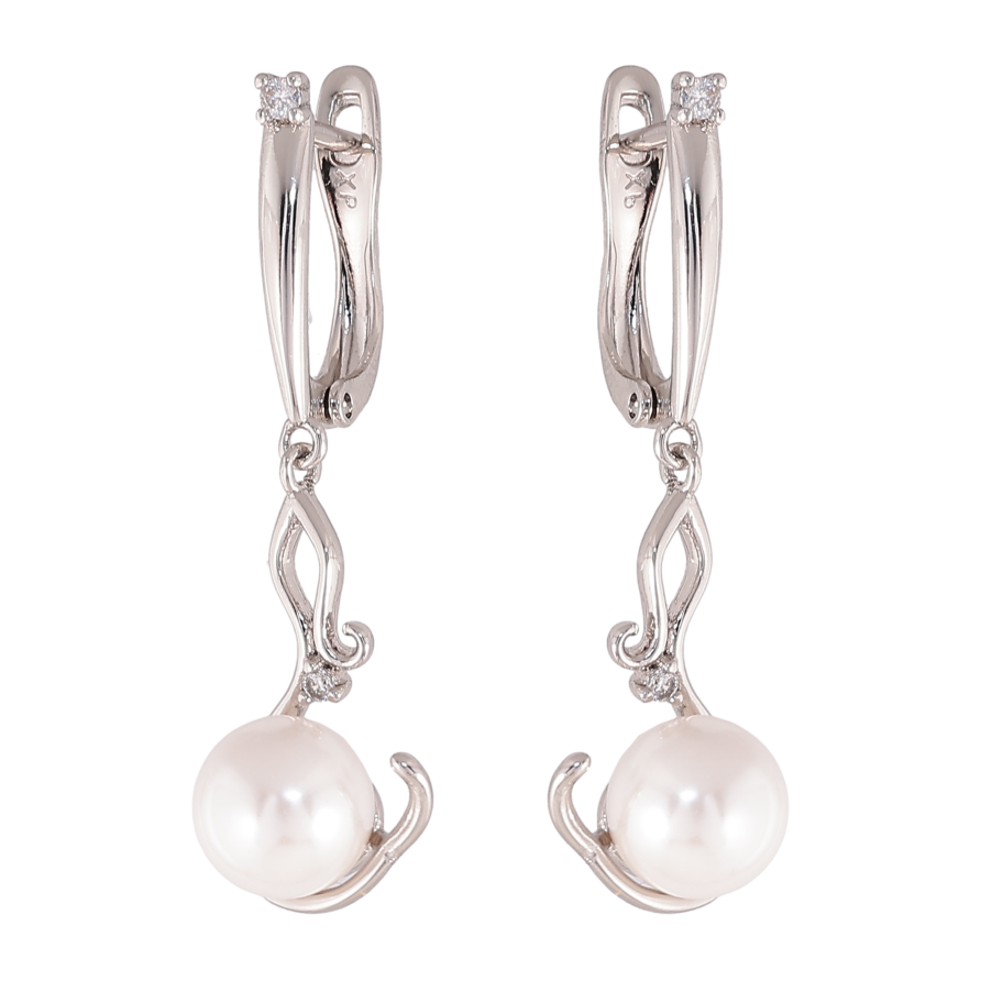 Серьги Xuping цвет Родий английский замок "Жемчужные подвески" фото №1