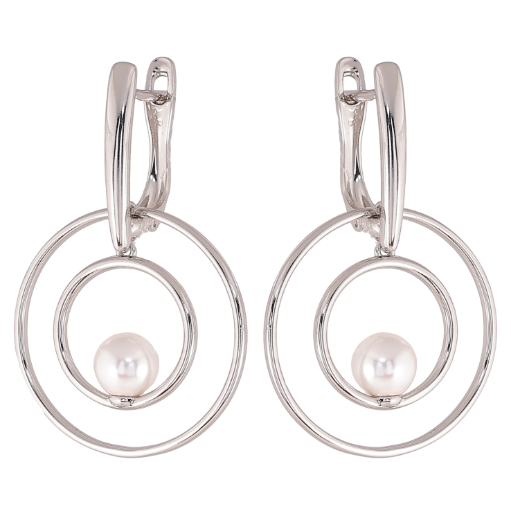 Серьги Xuping цвет Родий английский замок "Круглые подвески с жемчужинами" фото №5 Серьги Xuping цвет Родий английский замок "Круглые подвески с жемчужинами" фото №5