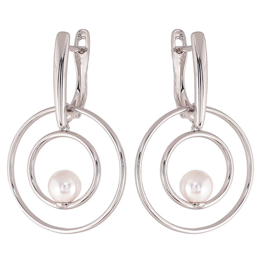 Серьги Xuping цвет Родий английский замок "Круглые подвески с жемчужинами" фото №1