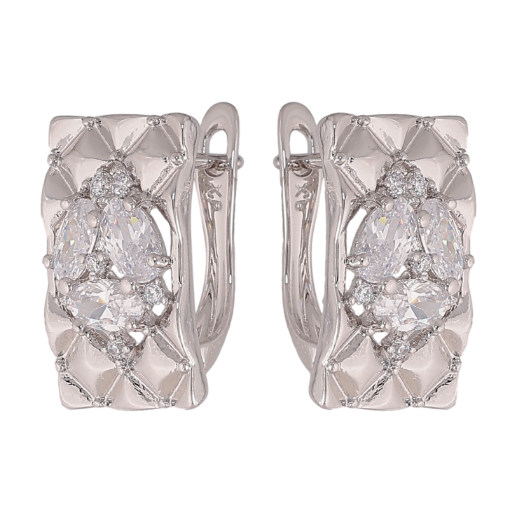 Серьги Xuping цвет Родий английский замок "Узор с кристаллами" фото №20