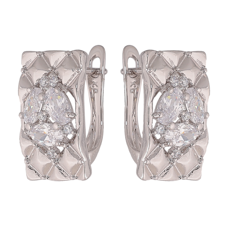 Серьги Xuping цвет Родий английский замок "Узор с кристаллами" фото №1