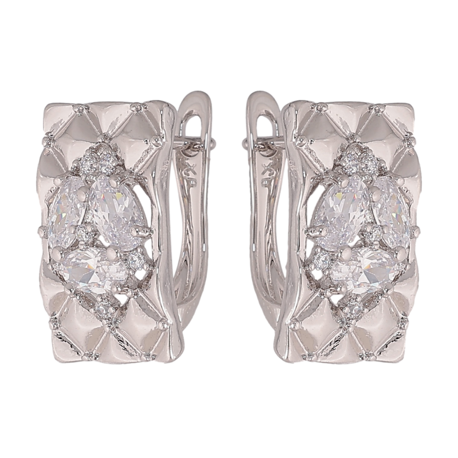 Серьги Xuping цвет Родий английский замок "Узор с кристаллами" фото №1