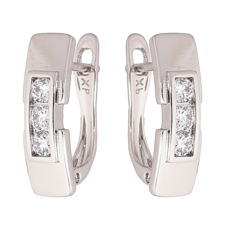 Серьги Xuping цвет Родий английский замок "Узор с кристаллами" фото №11