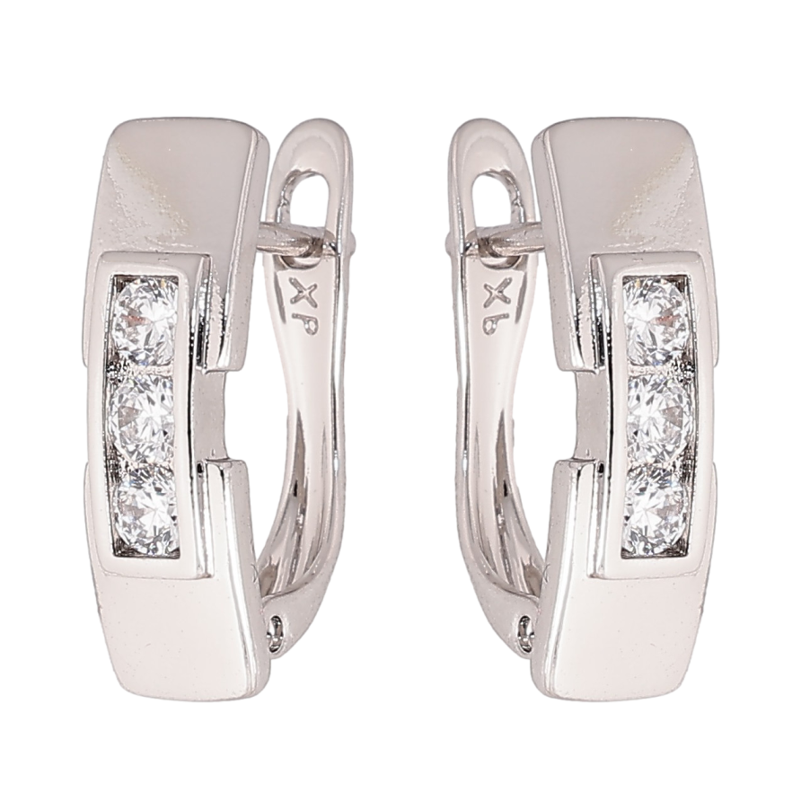 Серьги Xuping цвет Родий английский замок "Узор с кристаллами" фото №1