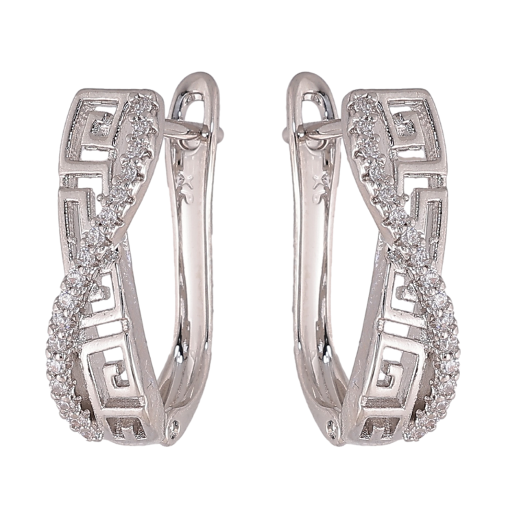 Серьги Xuping цвет Родий английский замок "Греческий узор с дорожкой кристаллов" фото №11 Серьги Xuping цвет Родий английский замок "Греческий узор с дорожкой кристаллов" фото №11