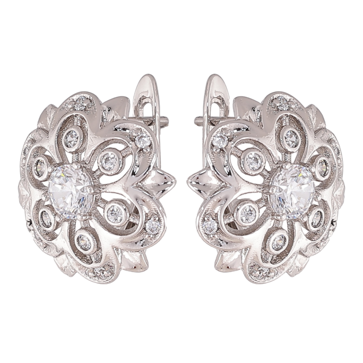 Серьги Xuping цвет Родий английский замок "Цветочки с кристаллами" фото №21