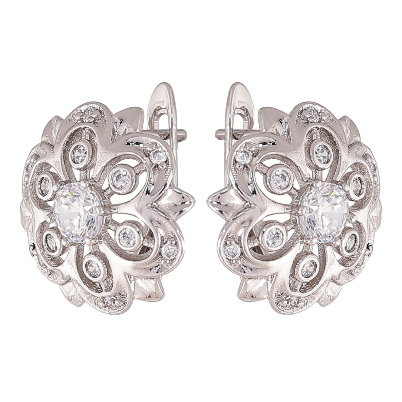 Сережки Xuping колір Родій англійський замок "Квіточки з кристалами" фото №1