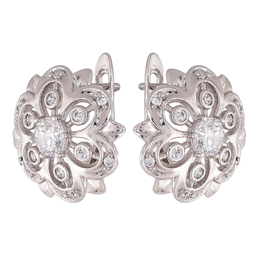 Серьги Xuping цвет Родий английский замок "Цветочки с кристаллами" фото №1