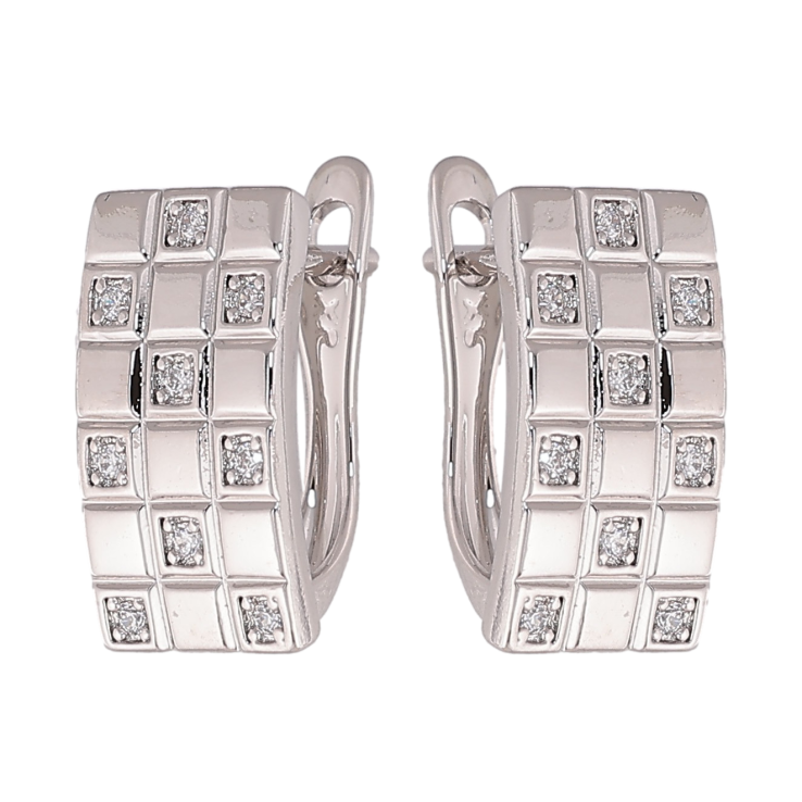 Серьги Xuping цвет Родий английский замок "Шахматный узор с кристаллами" фото №23