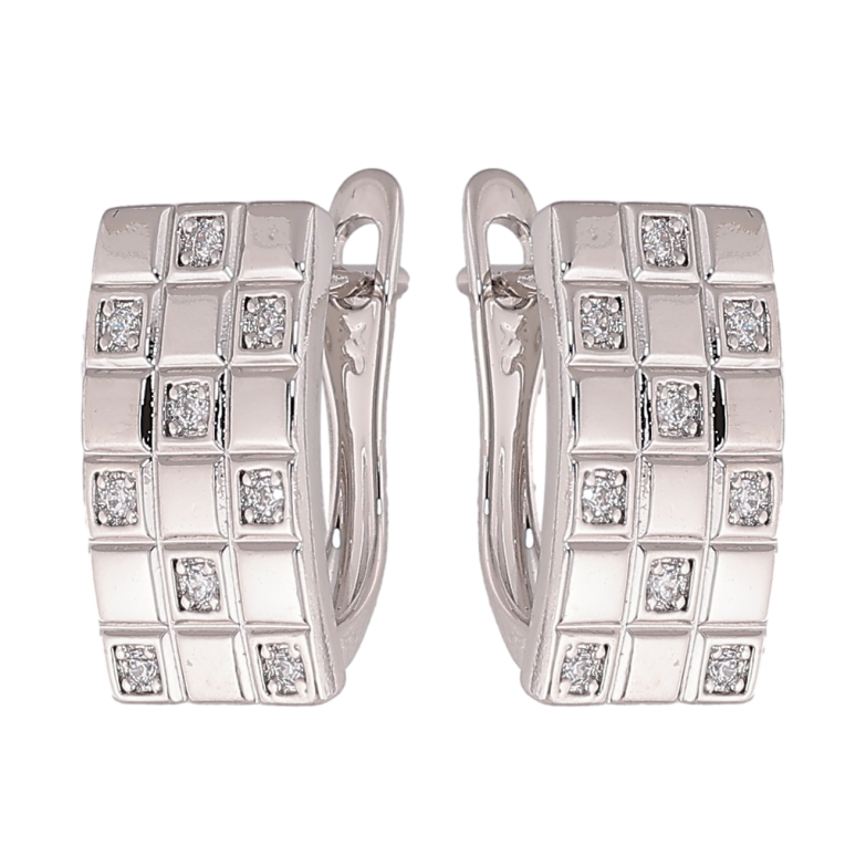 Сережки Xuping колір Родій англійський замок "Шаховий візерунок з кристалами" фото №1