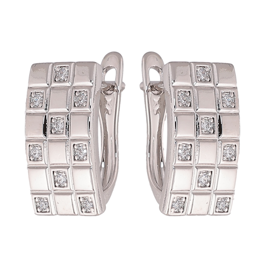 Серьги Xuping цвет Родий английский замок "Шахматный узор с кристаллами" фото №1