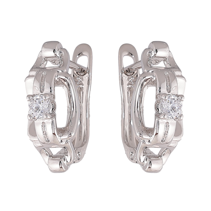 Серьги Xuping цвет Родий английский замок "Узор с кристаллами" фото №7 Серьги Xuping цвет Родий английский замок "Узор с кристаллами" фото №7