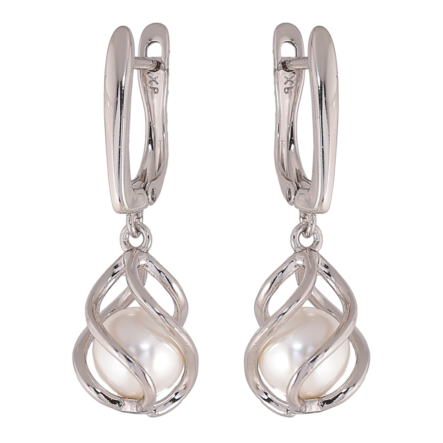 Серьги Xuping цвет Родий английский замок "Жемчужные подвески" фото №1 Серьги Xuping цвет Родий английский замок "Жемчужные подвески" фото №1