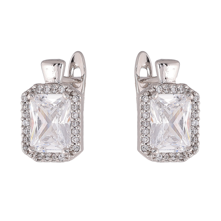 Серьги Xuping цвет Родий английский замок "Кристальный блеск" фото №1