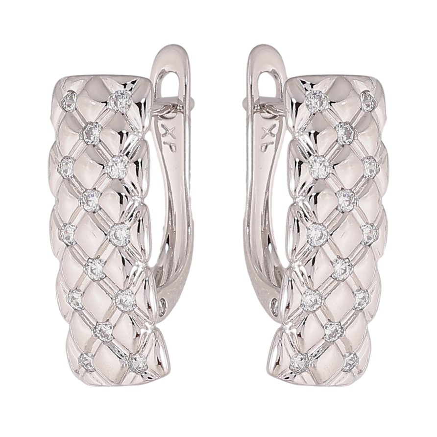 Серьги Xuping цвет Родий английский замок "Узор с кристаллами" фото №1