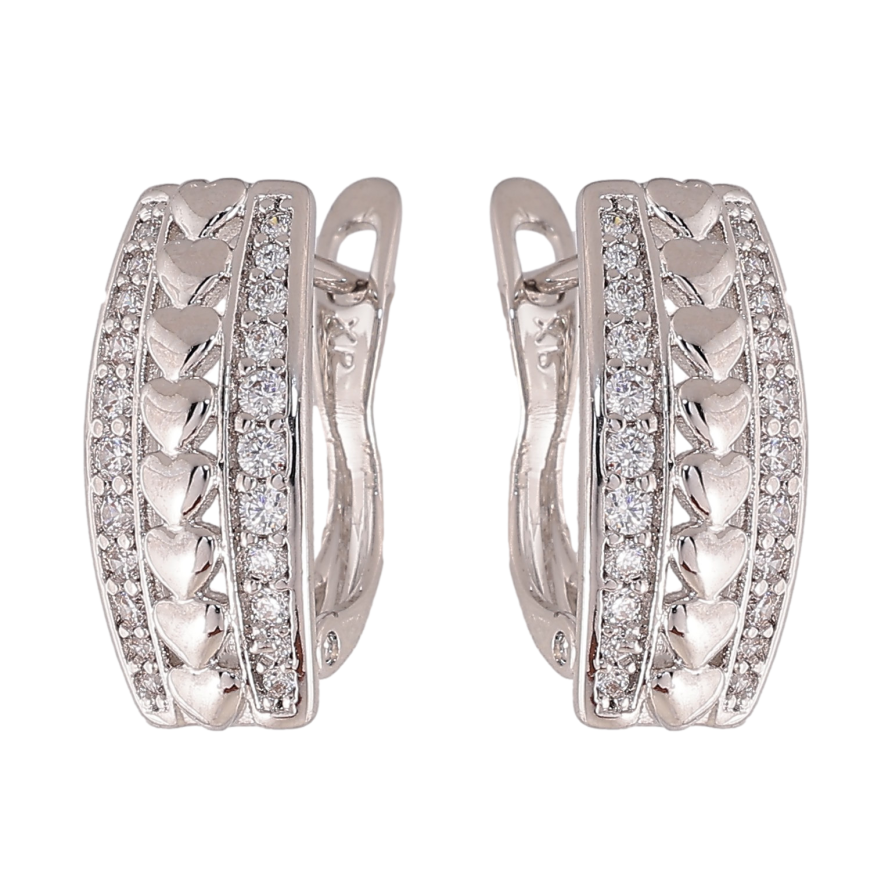 Серьги Xuping цвет Родий английский замок "Узор с кристаллами" фото №1