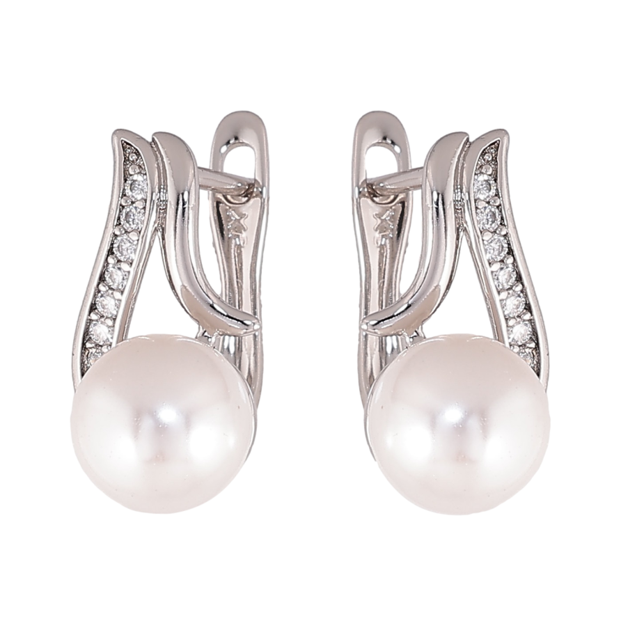 Серьги Xuping цвет Родий английский замок "Узор с жемчужинами" фото №1