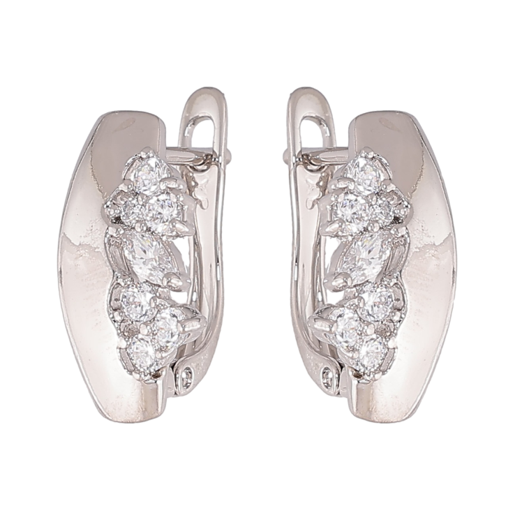 Серьги Xuping цвет Родий английский замок "Узор кристаллами" фото №6