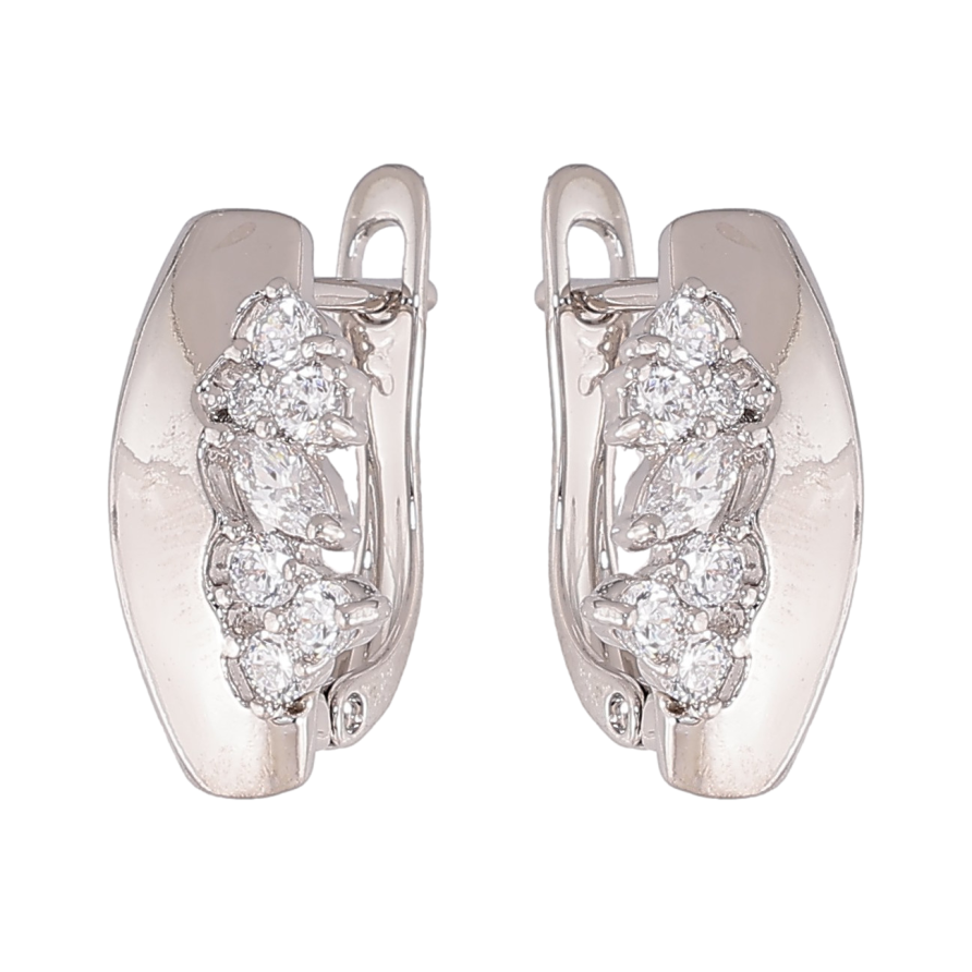 Серьги Xuping цвет Родий английский замок "Узор кристаллами" фото №1