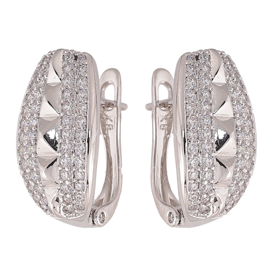 Серьги Xuping цвет Родий английский замок "Узор с кристаллами" фото №1