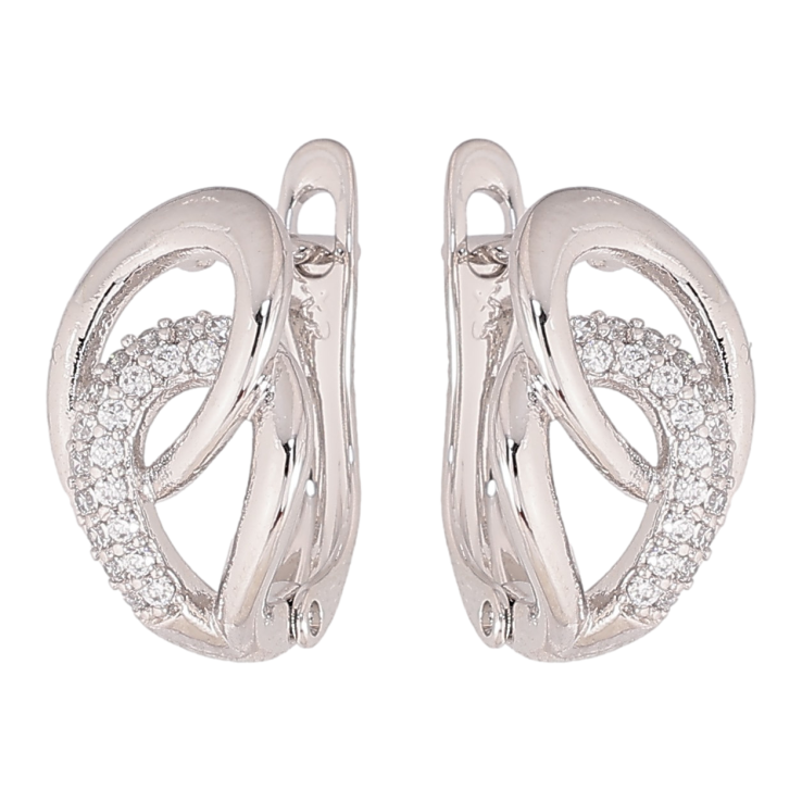 Серьги Xuping цвет Родий английский замок "Узор с кристаллами" фото №16