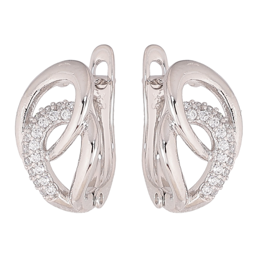 Серьги Xuping цвет Родий английский замок "Узор с кристаллами" фото №1 Серьги Xuping цвет Родий английский замок "Узор с кристаллами" фото №1