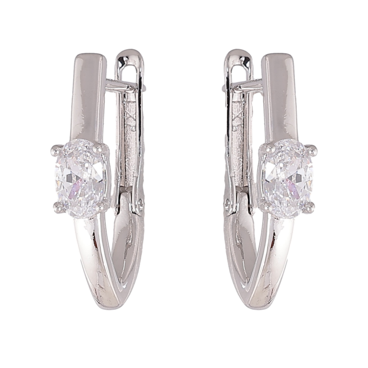 Серьги Xuping цвет Родий английский замок "Скобы с кристаллами" фото №4 Серьги Xuping цвет Родий английский замок "Скобы с кристаллами" фото №4