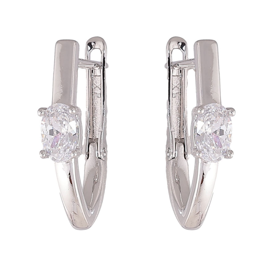 Серьги Xuping цвет Родий английский замок "Скобы с кристаллами" фото №1 Серьги Xuping цвет Родий английский замок "Скобы с кристаллами" фото №1