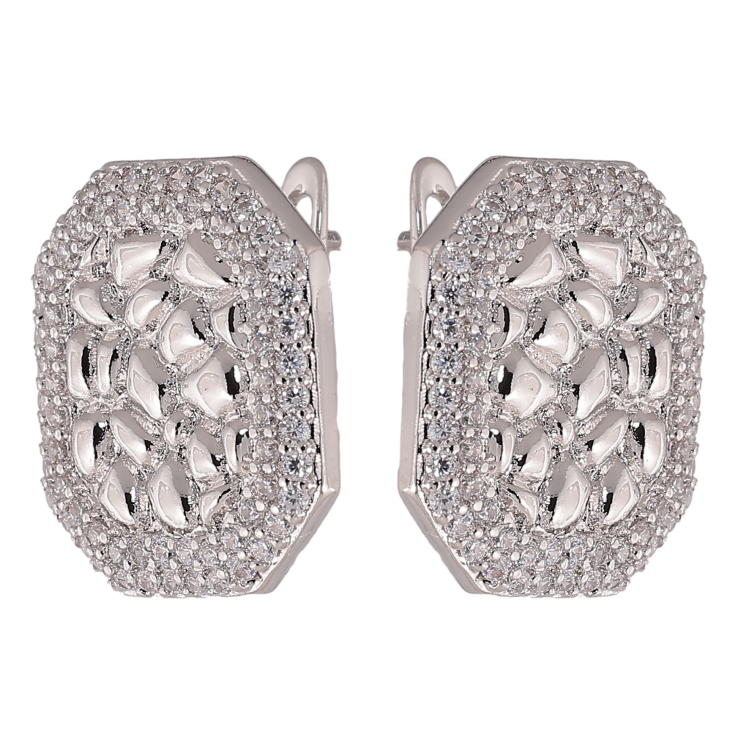 Серьги Xuping цвет Родий английский замок "Узор с кристаллами" фото №23