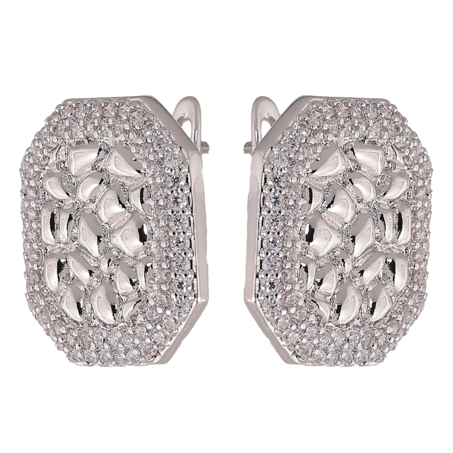 Серьги Xuping цвет Родий английский замок "Узор с кристаллами" фото №1