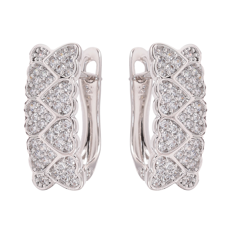 Серьги Xuping цвет Родий английский замок "Узор сердечки с кристаллами" фото №24 Серьги Xuping цвет Родий английский замок "Узор сердечки с кристаллами" фото №24